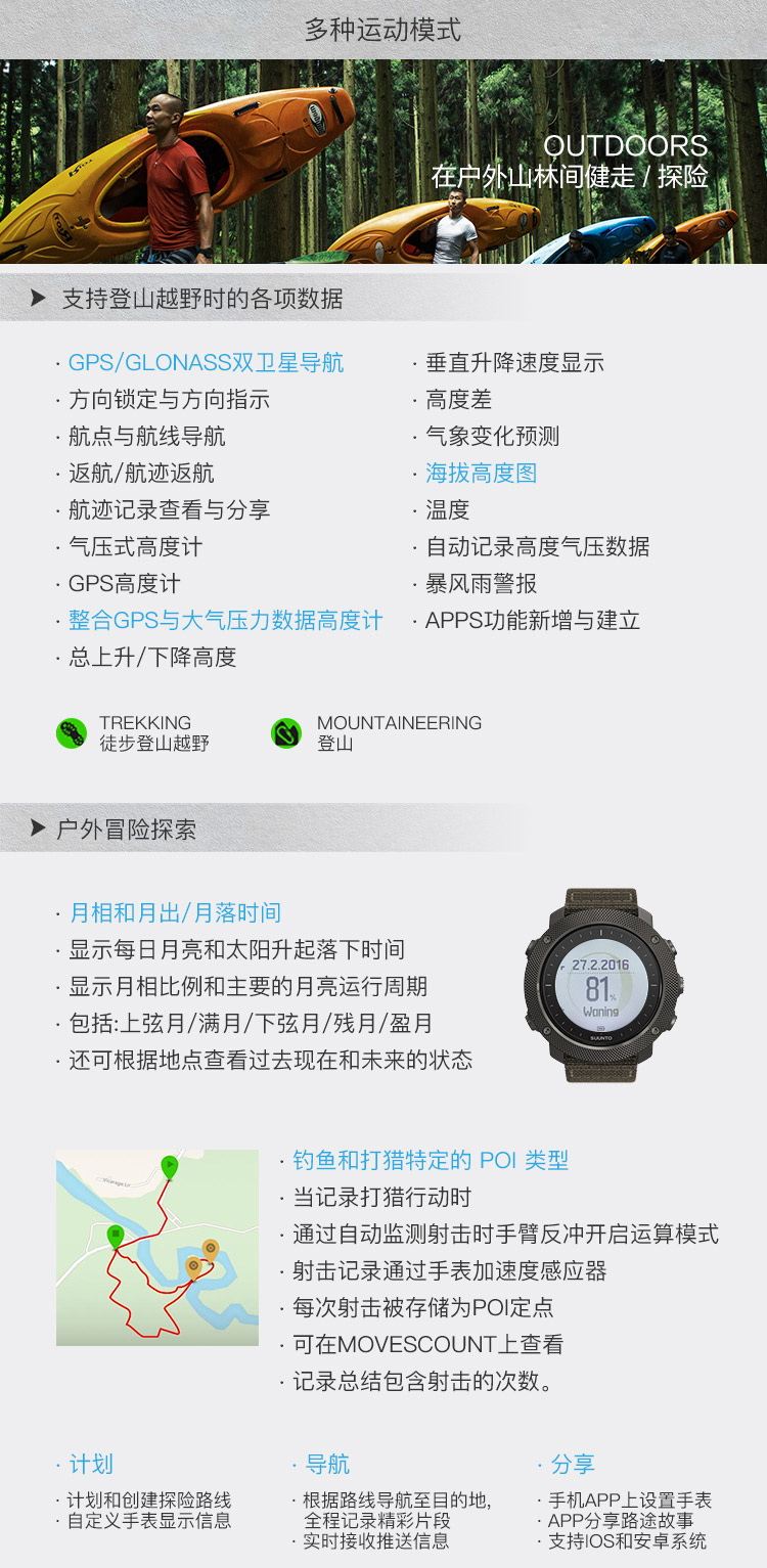 SUUNTO/颂拓颂拓(SUUNTO)手表 TRAVERSE远征系列GPS多功能户外运动松拓男表远征阿尔法军绿色SS022292000