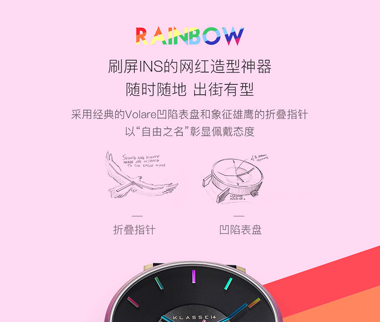 KLASSE14/KLASSE14 Rainbow系列手表白色皮带石英防水男表中性表VO16TI003M