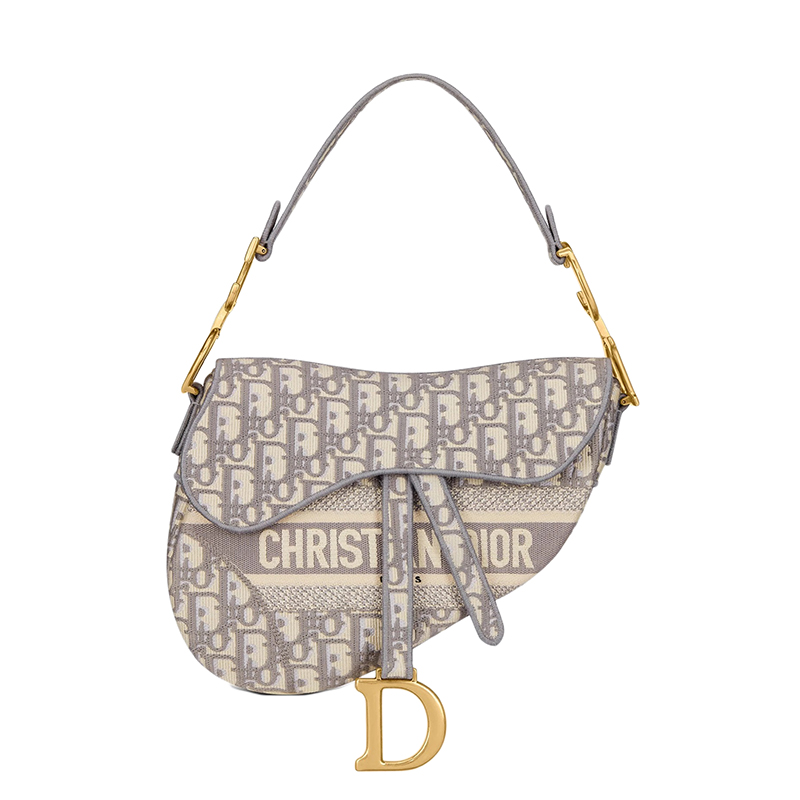 【包税】dior/迪奥 2021年新款saddle 女士灰色老花单肩手提马鞍包 m0