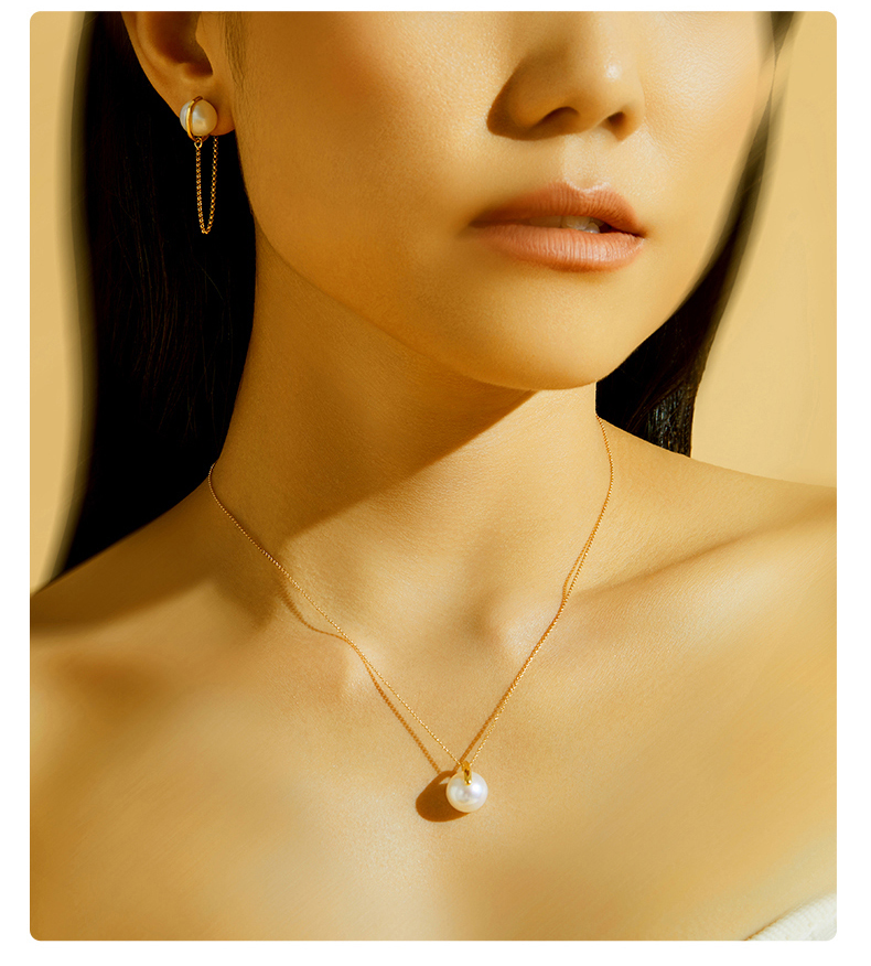 【yin隐 项链】yin/隐 「莹」拥抱珍珠系列 18k金 和田玉 暖金色 42cm