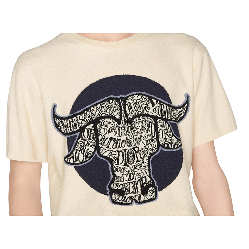 dior and shawn系列 男士白色棉质针织圆领牛头印花大码短袖t恤183m