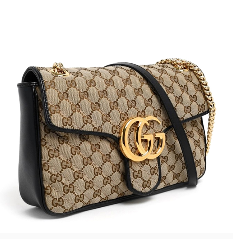 gucci/古驰 女士米色涤纶老花绗缝gg徽标翻盖单肩包斜挎包女包 443496