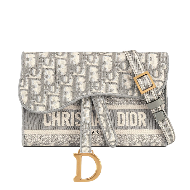 【包税】DIOR/迪奥 2021春夏新款SADDLE系列 女士灰色老花手拿斜跨单肩包S5647CRIW_M932