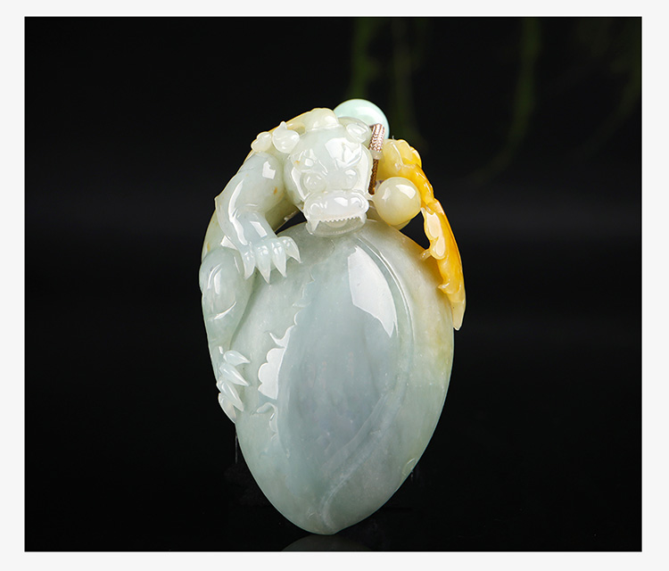 印象眸/印象眸 翡翠手把件 立体雕刻糯种黄翡螭龙孤品玉石挂件 附送