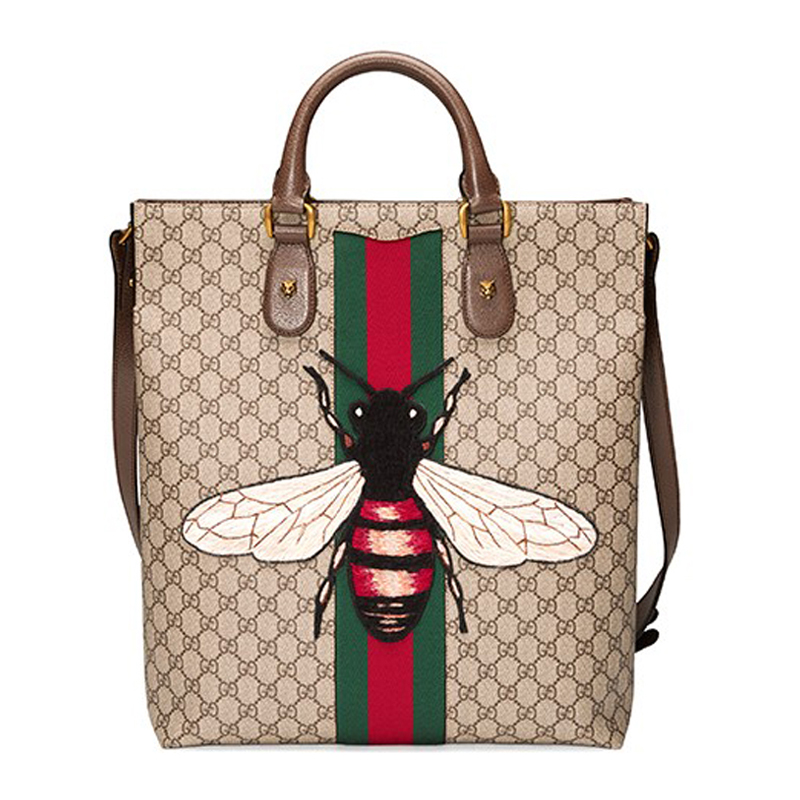 gucci/古驰 蜜蜂刺绣饰红绿织带gg人造帆布男士购物袋ba437549 k2lwt