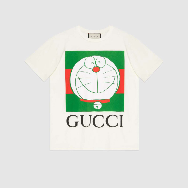 doraemon x gucci 哆啦a梦 x 古驰联名系列棉质t恤 红绿叮当猫 象牙白