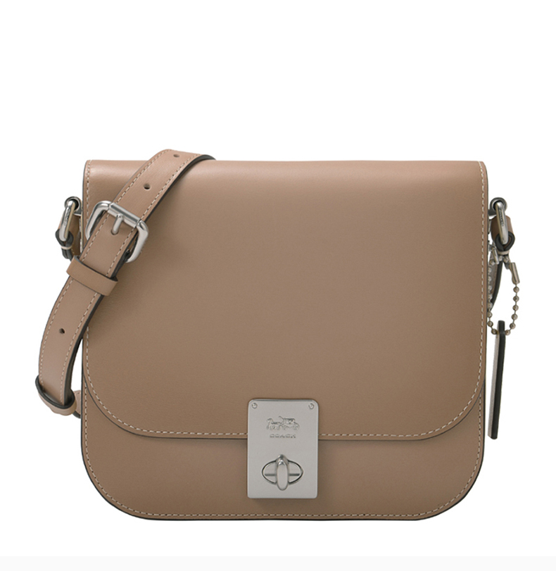 coach/蔻驰 hutton系列女士纯色皮革复古马鞍包单肩包斜挎包小方包