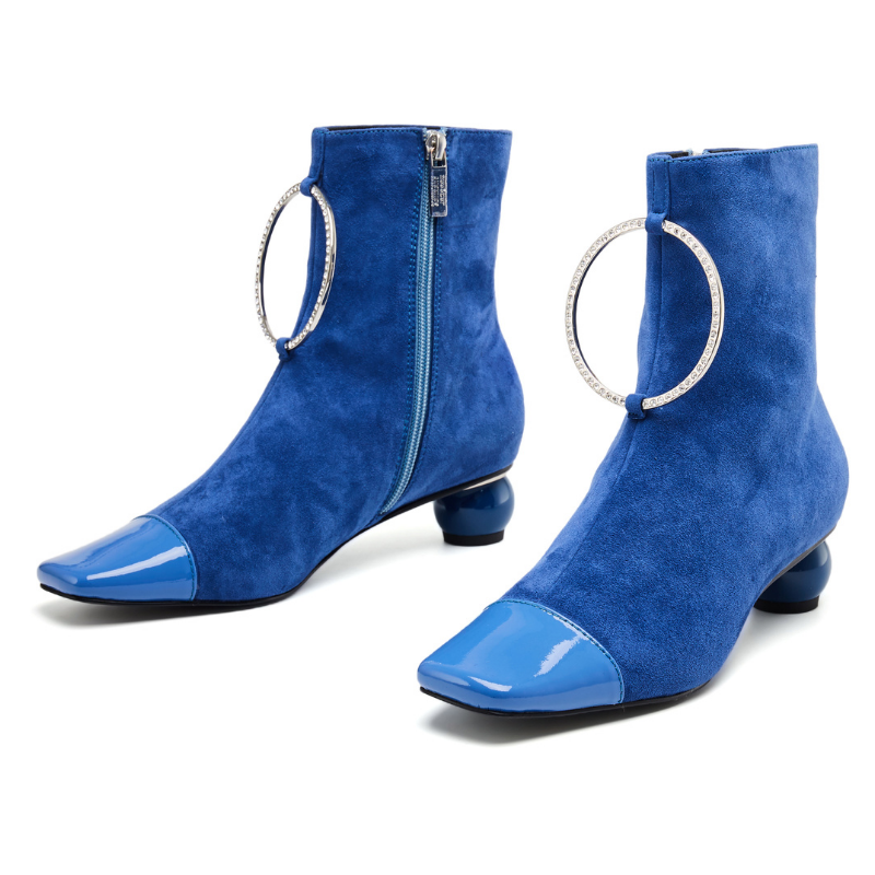 of avenues/house of avenues女装小方头环扣装饰粗跟短靴5590蓝色
