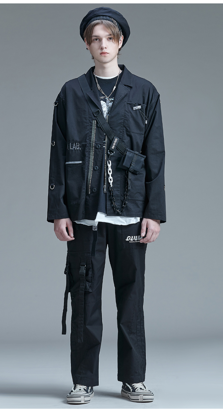 古由卡guuka潮牌痞帅西服男休闲学生嘻哈港风ins工装单件便西外套宽松