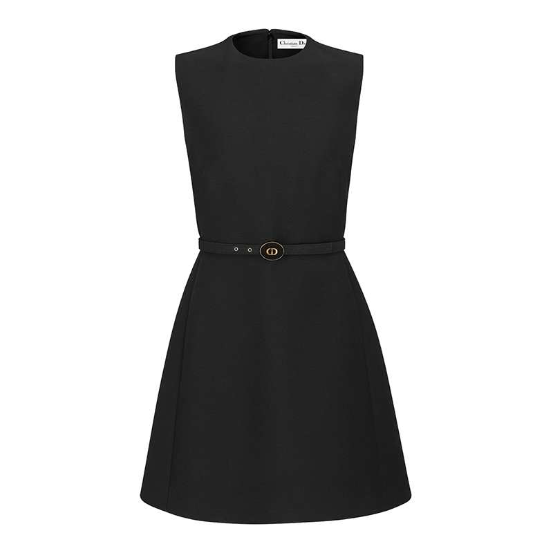 【包税】dior/迪奥 黑色羊毛和丝绸 女士束腰连衣裙111r16a1166_x9000