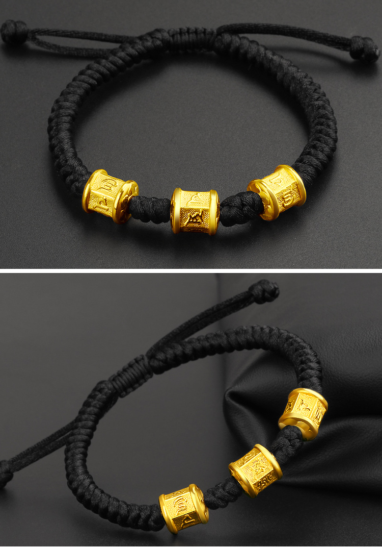 gjy/古金玥 六字箴言 3d硬金999足金本命年佛系黄金转运珠男款手链