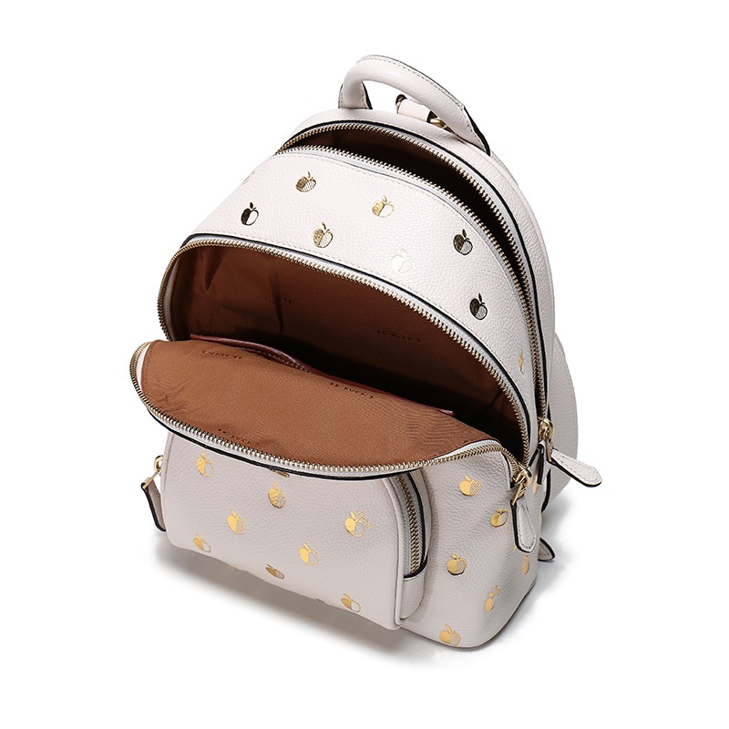coach/蔻驰 新品 女士经典logo白色苹果印花拉链双肩包 658 b4cah