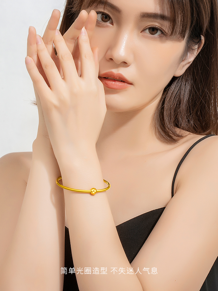 laomiaojewelry/老庙黄金3d足金心动圆珠手镯女士简约轻奢手饰新年