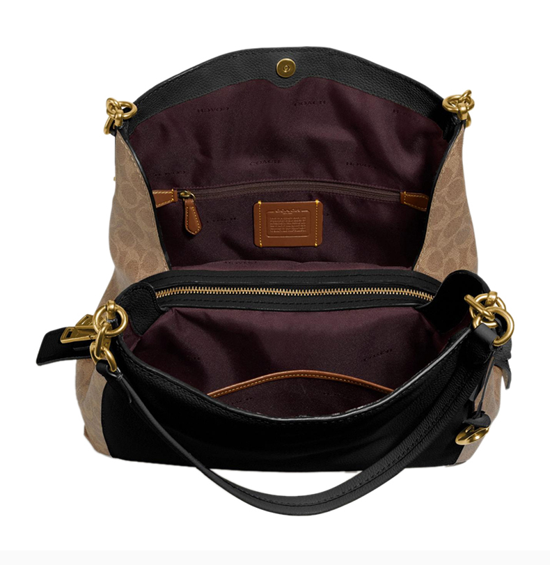 【包税 现货】coach/蔻驰 dalton系列女士黑褐色粒面皮革手提包单肩包