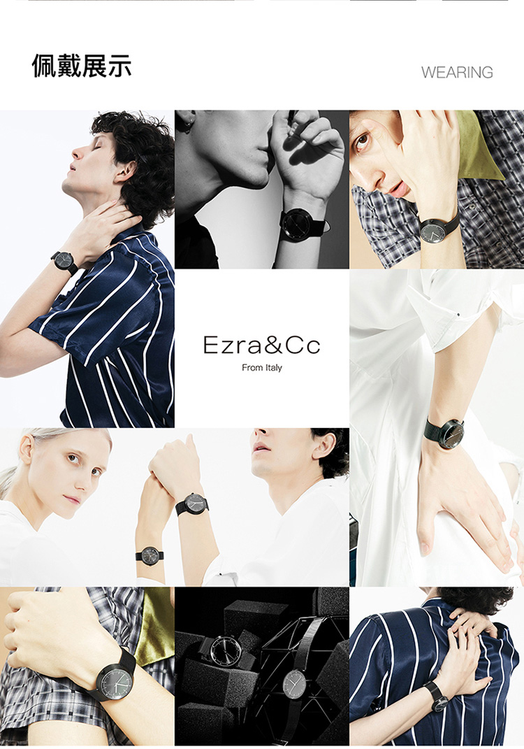 Ezra&amp;Cc/Ezra&amp;Cc【新品】男士手表创意简约潮流男表钢带防水石英腕表41mm 黑壳/黑盘 CT41BK01M