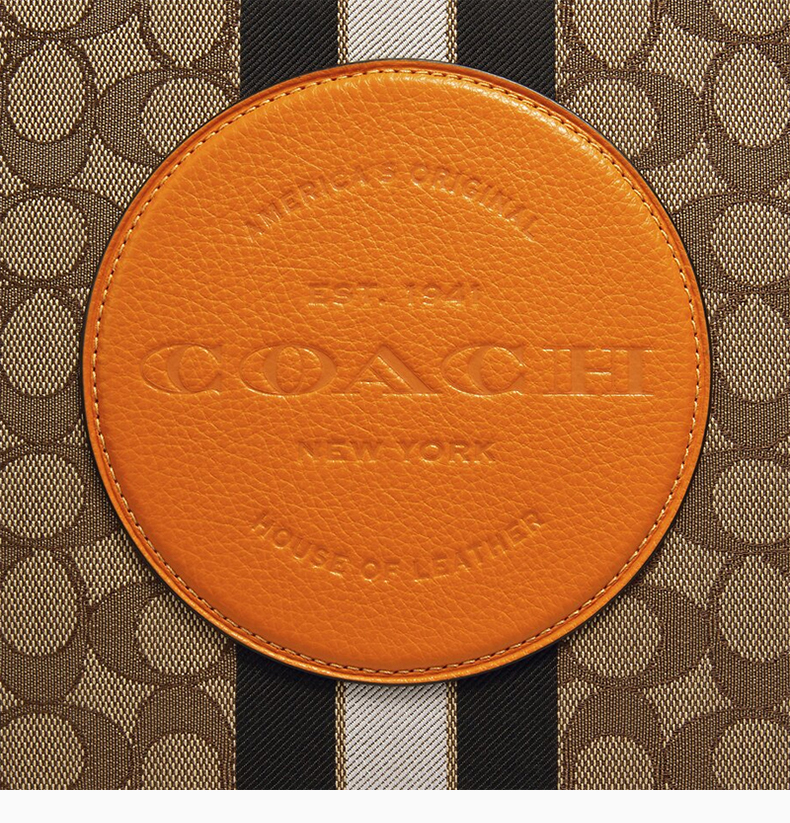 coach/蔻驰 dempsey系列女士拼色织物配皮经典双c字母徽标提花条纹