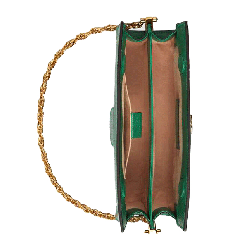 "瑕疵折扣"gucci/古驰女士ophidia繁花链条包绿色包边复古皮质单肩包