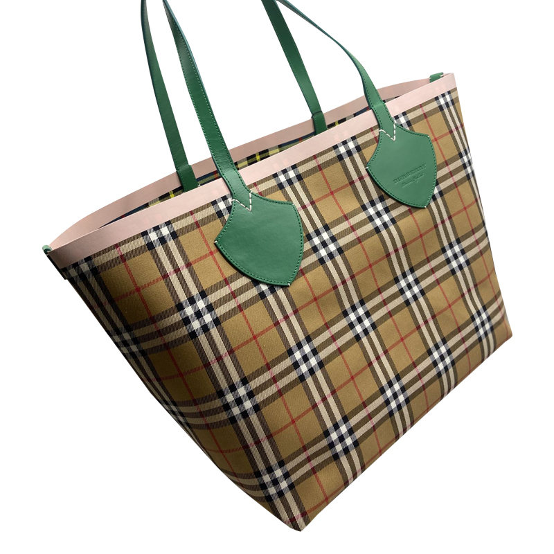 burberry/博柏利经典格纹两面用织物/配皮大号购物袋au4077388