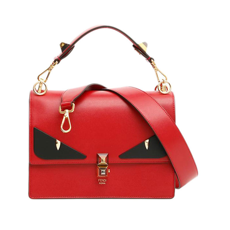 【包邮包税】fendi/芬迪 女包 女士小怪兽眼睛皮质红色翻盖斜挎单肩