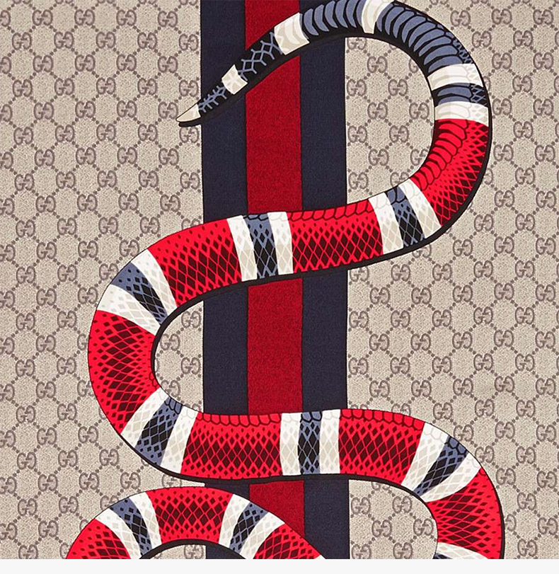 【包税】gucci/古驰 男士棕黑拼色真丝经典双g字母徽标珊瑚蛇印花饰