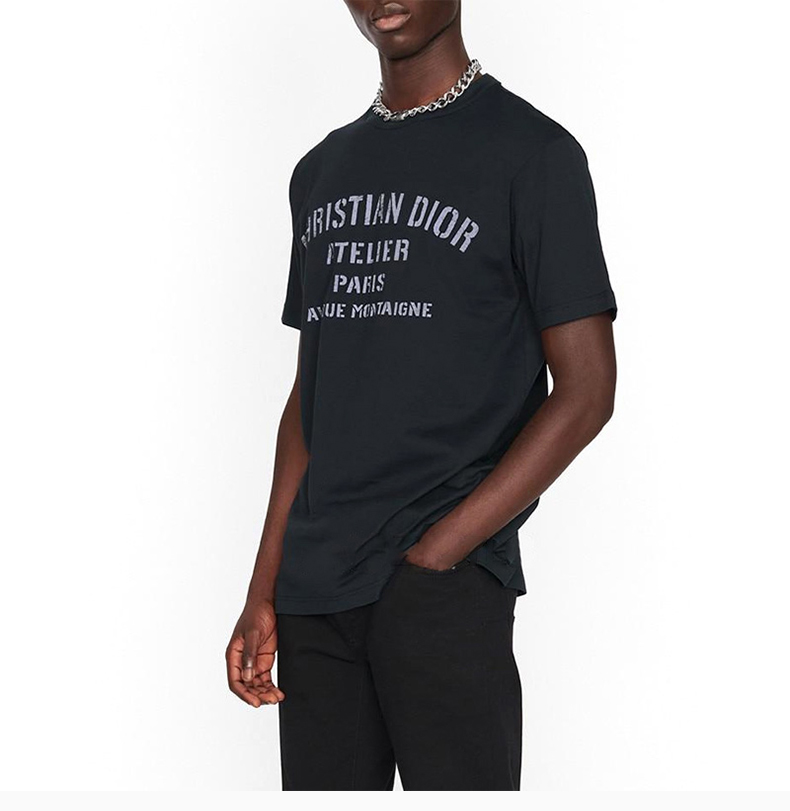 dior homme 迪奥桀傲 男士 服装 21春夏 海军蓝棉圆领字母印花短袖t恤
