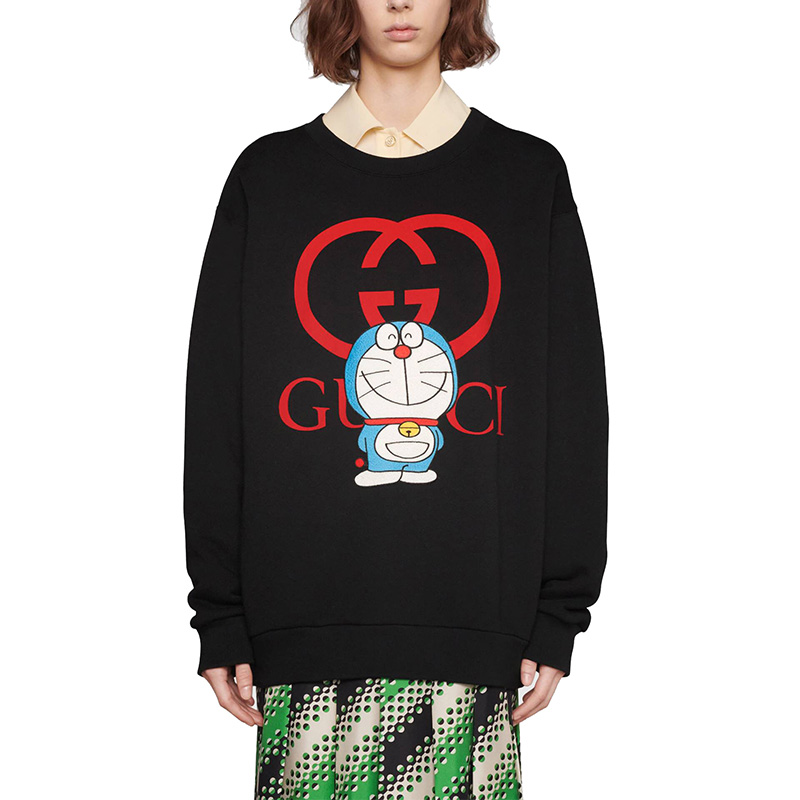 gucci/古驰 21早春新款哆啦a梦系列女士黑色纯棉圆领卫衣 617964xjdic