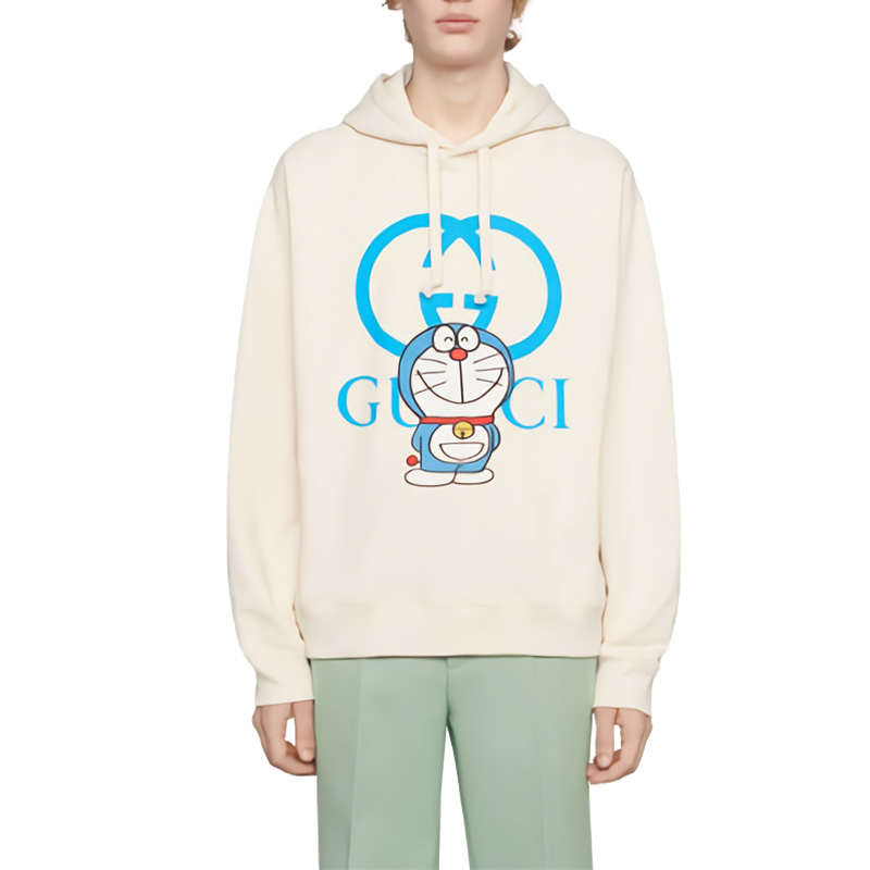 gucci/古驰 21早春新款哆啦a梦系列男士象牙色纯棉连帽卫衣 646953x