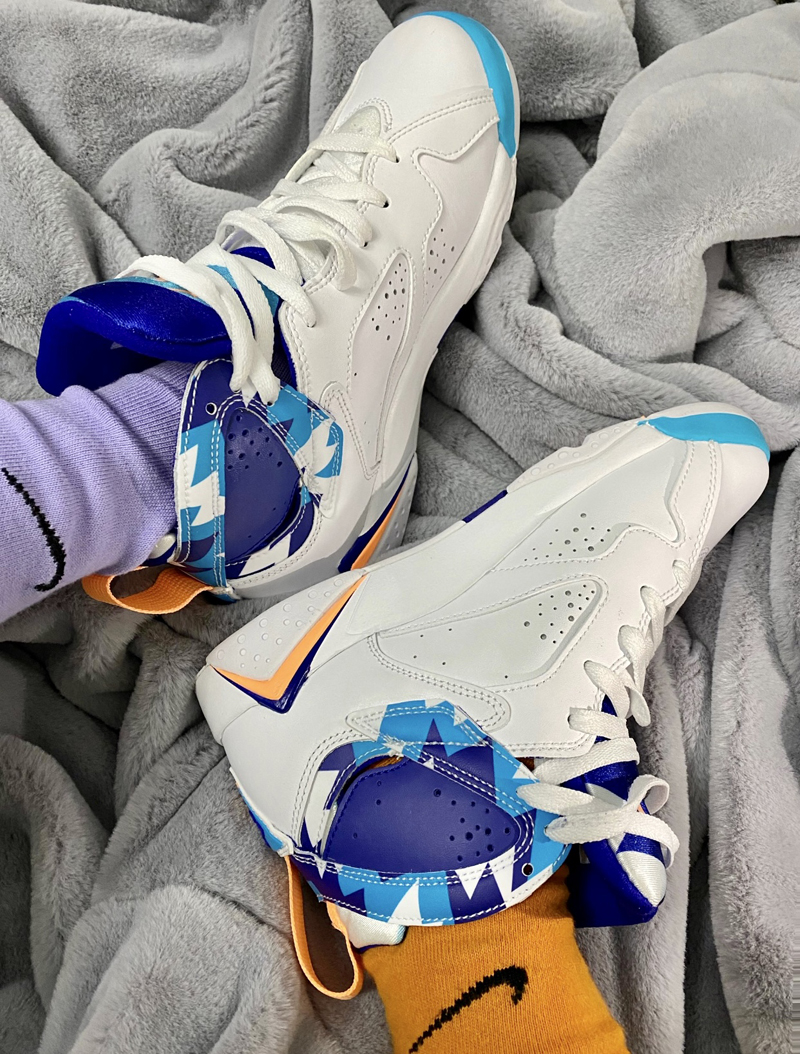 nike/耐克 air jordan 7 gs chlorine blue 女款 aj7 白蓝 几何 休闲