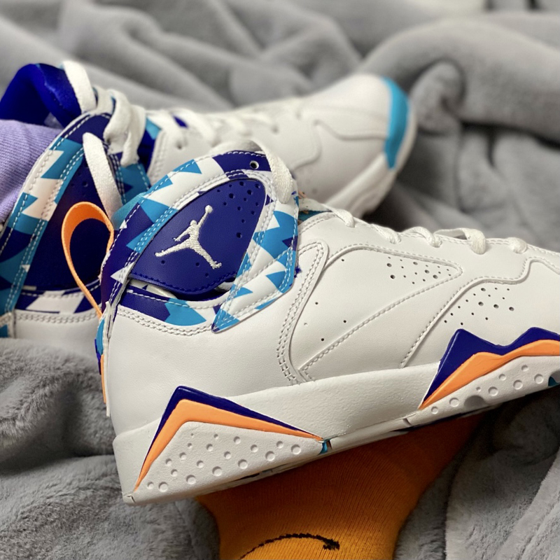nike/耐克 air jordan 7 gs chlorine blue 女款 aj7 白蓝 几何 休闲