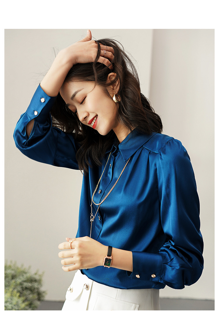 geleistory/geleistory 真丝缎面衬衫女2021春季新款气质净色链条桑