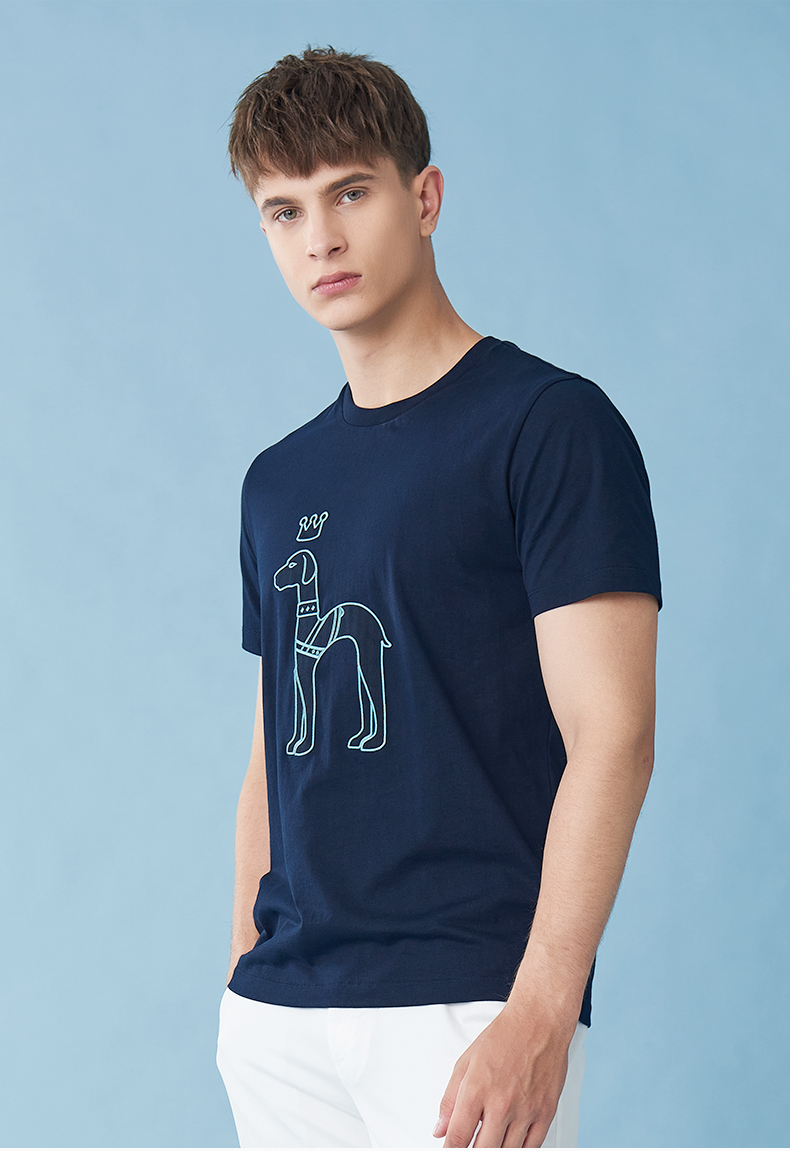 【商场同款】hazzys/哈吉斯 2021夏季新款t恤男简约前胸大狗图案男士