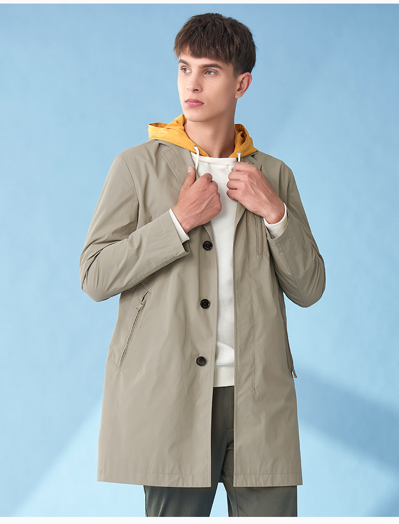 【商场同款】hazzys/哈吉斯 2021春季新款男士风衣商务单排扣中长风衣