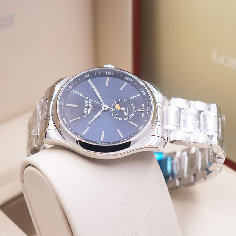 LONGINES/浪琴 瑞士手表 名匠系列自动机械月相男表 钢带蓝盘L2.919.4.92.6