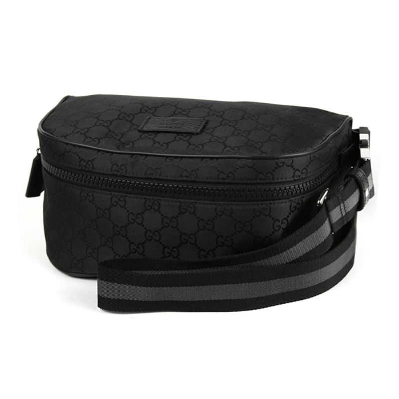 gucci/古驰黑色帆布胸包男女通用ai