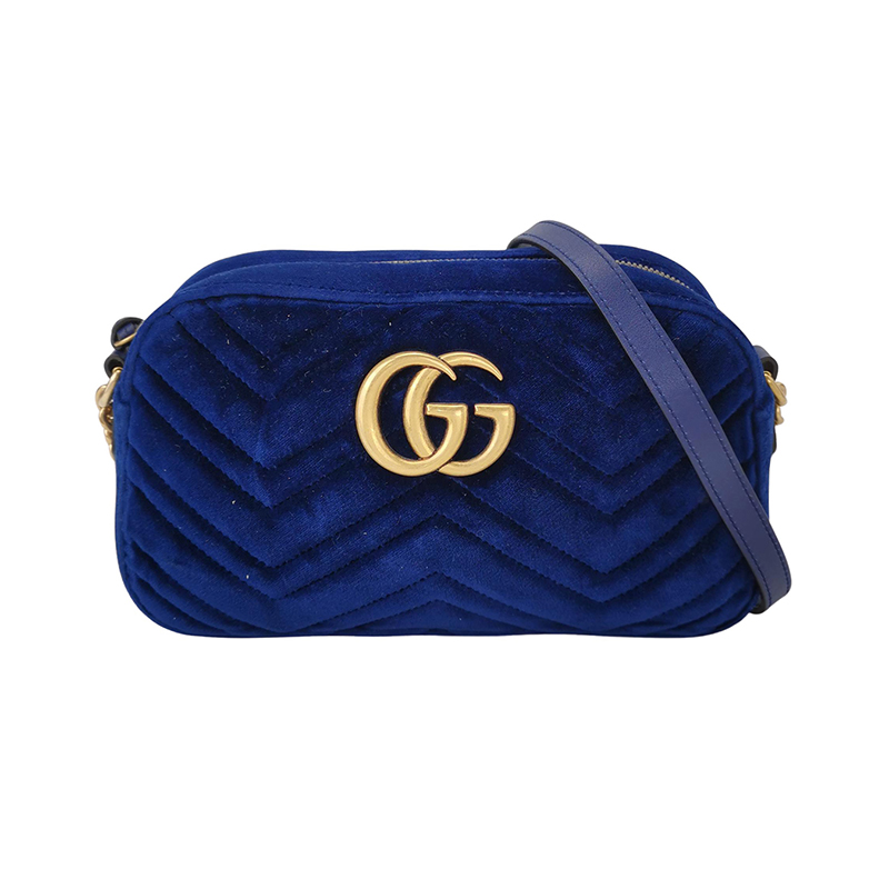 "瑕疵折扣"gucci/古驰深蓝色丝绒女士单肩包z2