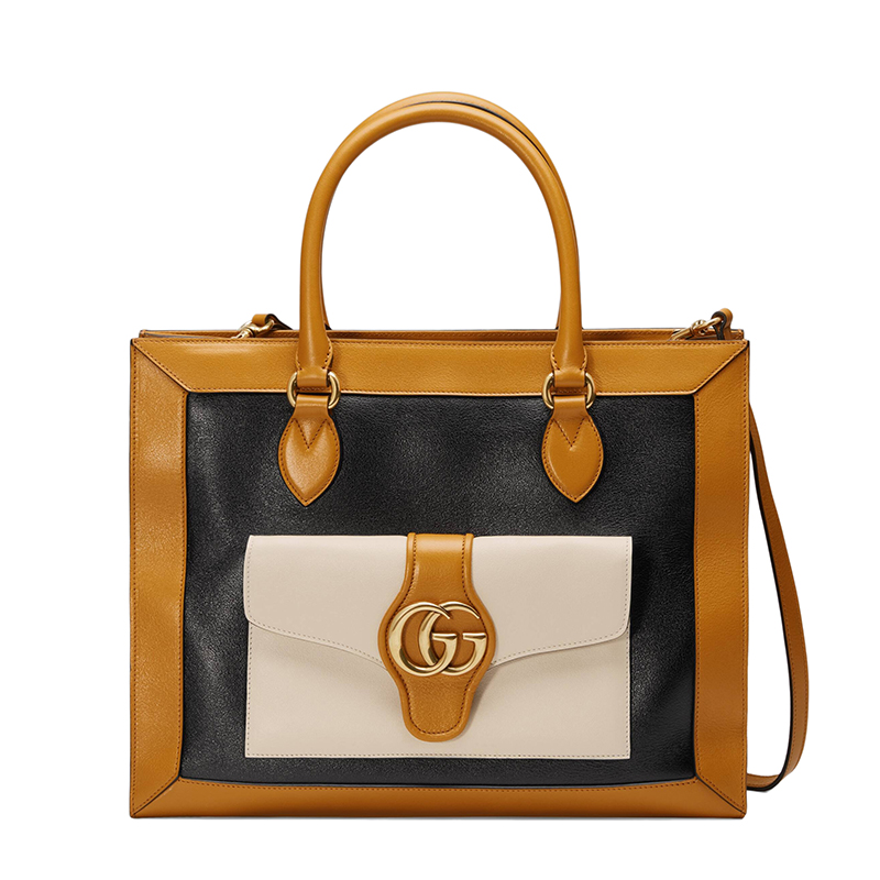 【包税】gucci/古驰 21早春新款 女士中号双g黑色白色橙色拼色皮革