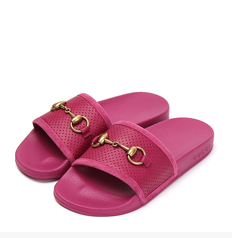 gucci/古驰 21春夏 粉色打孔露脚趾女士凉拖拖鞋