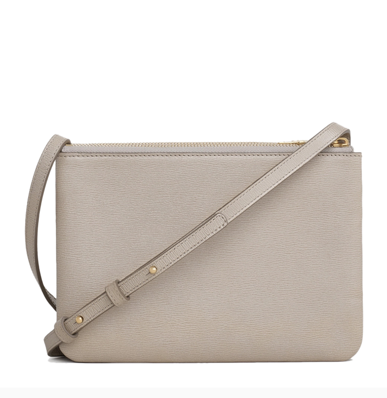 【包税】celine/赛琳 女士浅灰褐色小牛皮字母徽标印花拉链开合单肩包