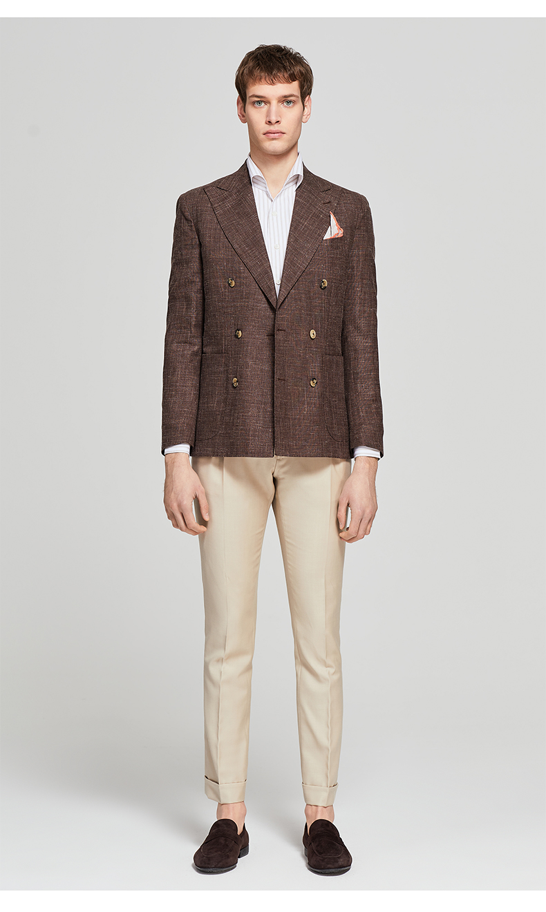 by creations/柏品 tallia意大利羊毛男士戗驳领商务休闲双排扣单西