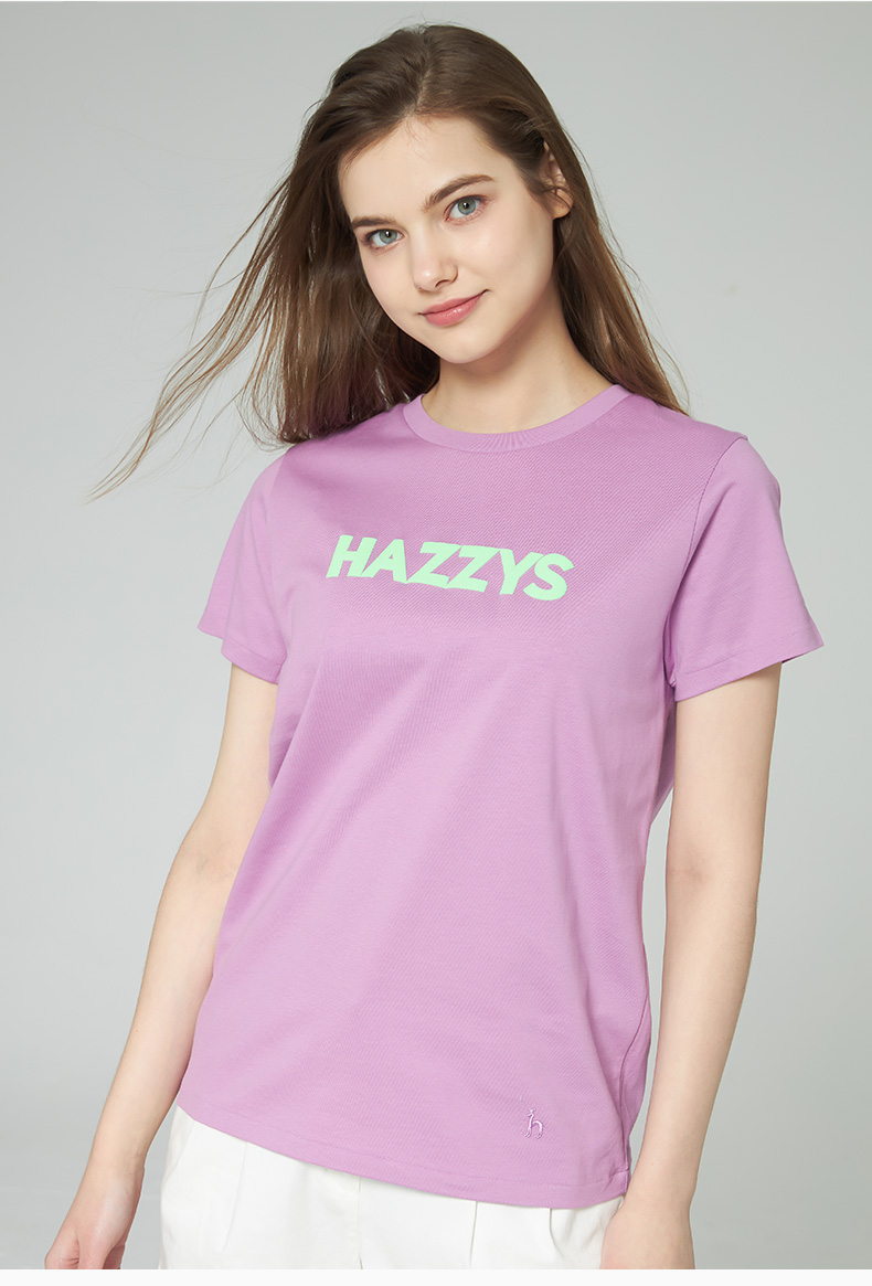 【商场同款】hazzys/哈吉斯 2021夏季新款女士短袖t恤字母印花简约t恤