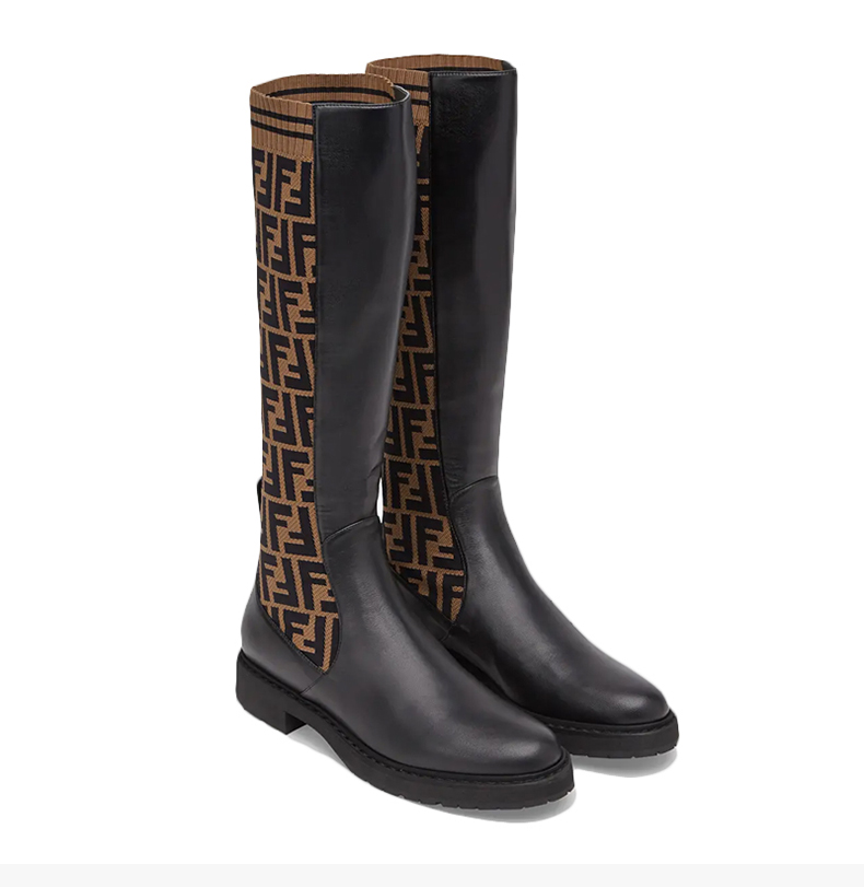 fendi/芬迪 女士 鞋靴 21春夏 黑色ff针织靴筒高筒靴 女士高筒靴