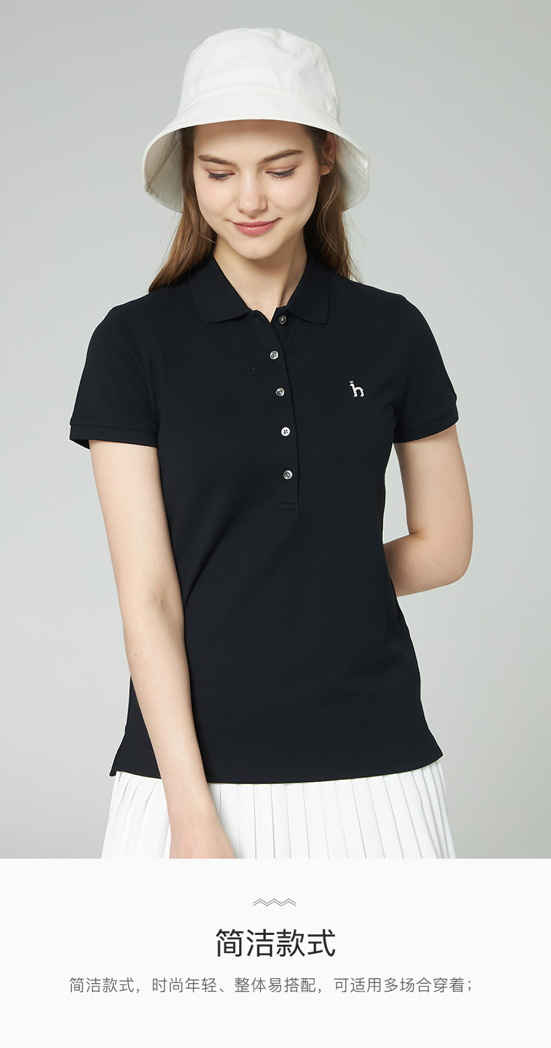 【商场同款】hazzys/哈吉斯 2021夏季新款女纯色休闲简约女士短polo衫