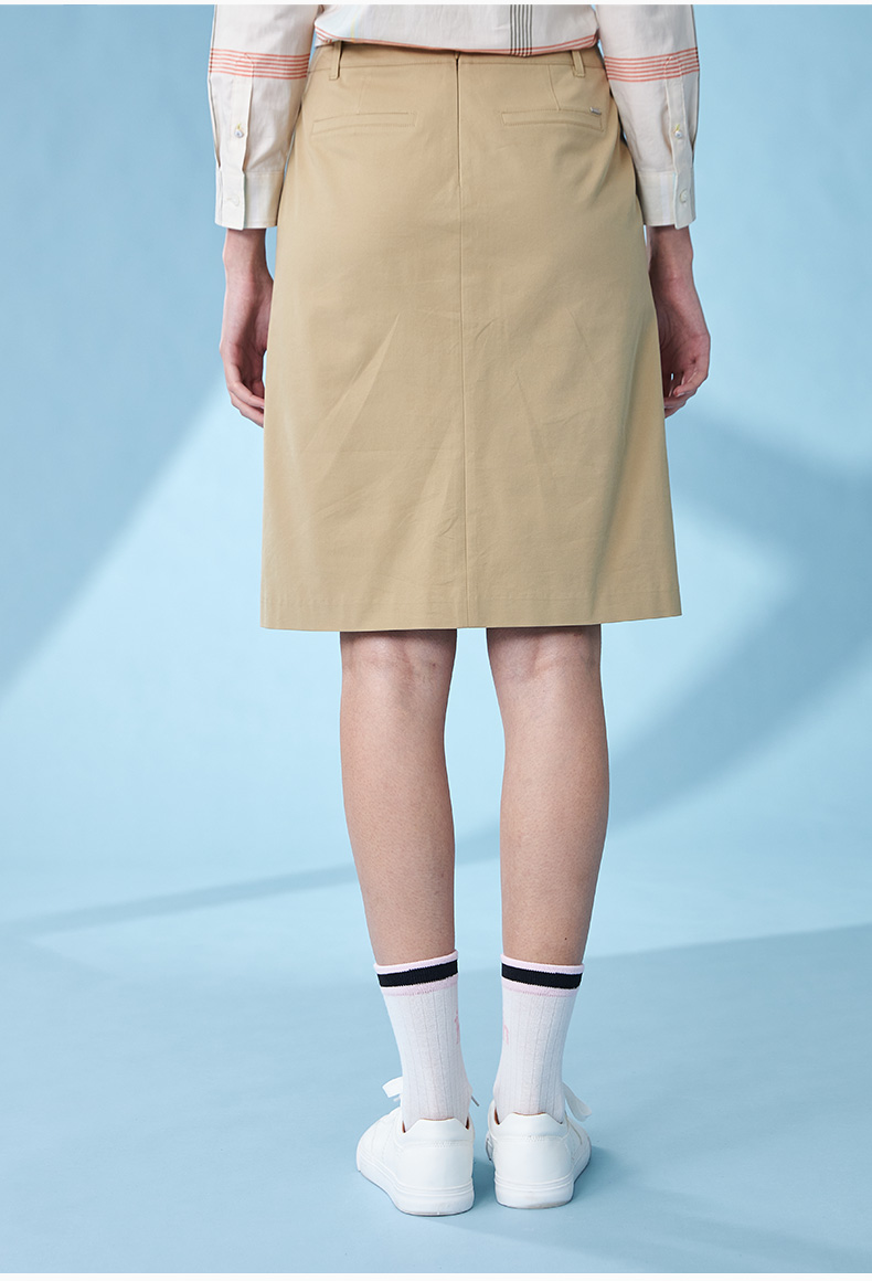 【王智同款】hazzys/哈吉斯 2021春季新款女士半身裙纯色h型过膝半裙