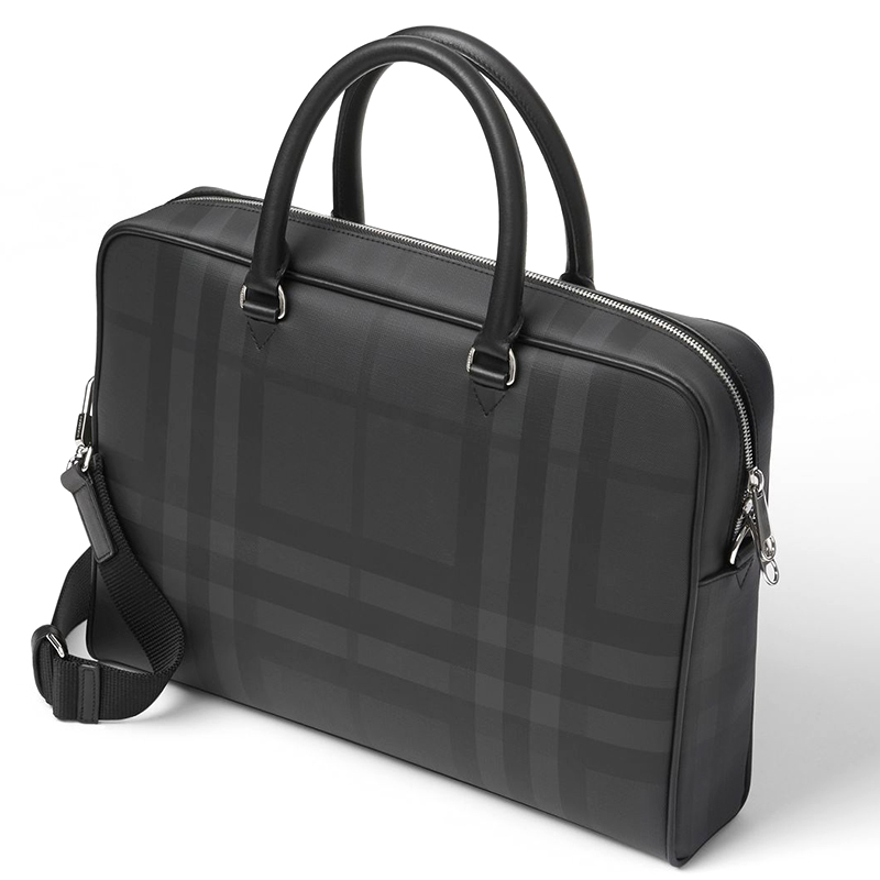burberry/博柏利 公文包经典男士大号黑灰色格纹皮革时尚拉链手提公文