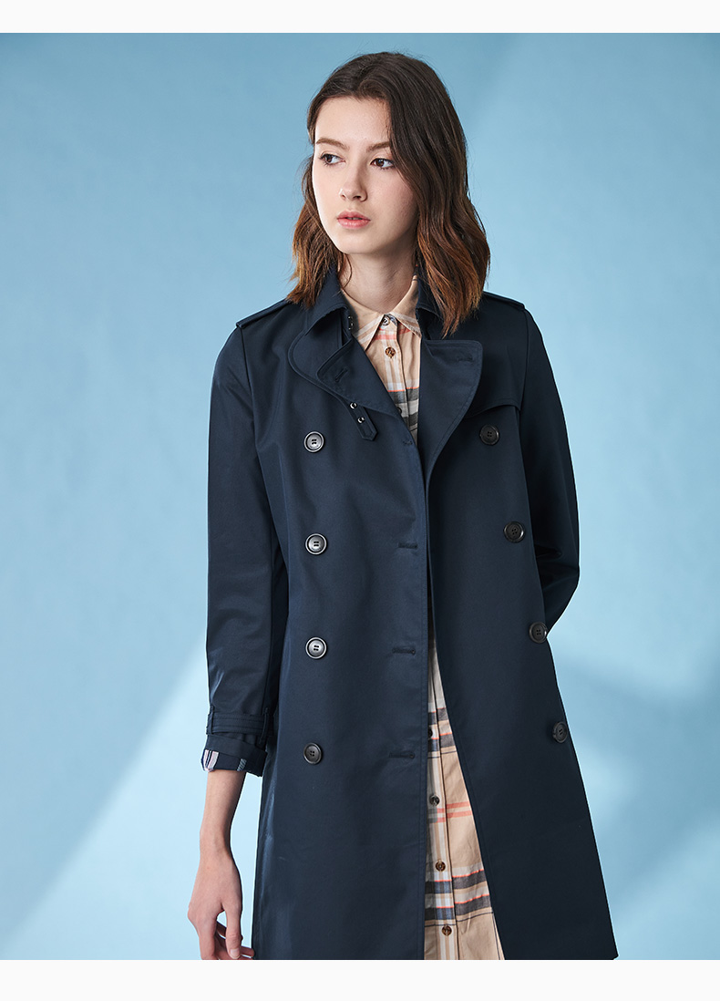 哈吉斯 2021春季新款女士风衣经典中长款双排扣风衣aswsh01ah02