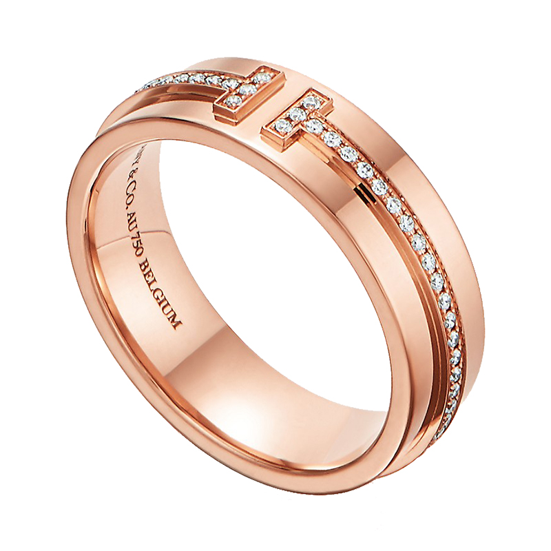 【包税】tiffany & co./蒂芙尼 18k金 玫瑰金 镶钻宽式戒指grp09040