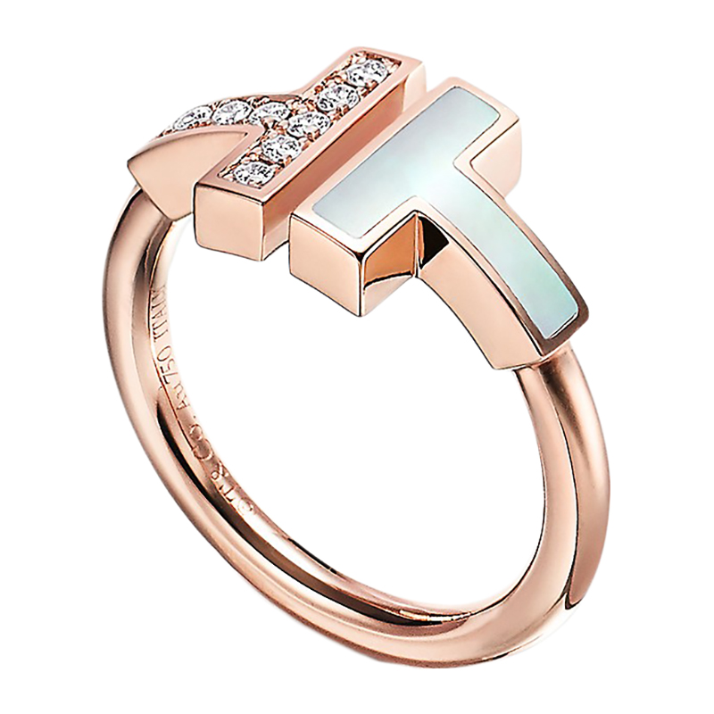 蒂芙尼 18k金 玫瑰金 珍珠母贝和钻石线圈戒指grp11097