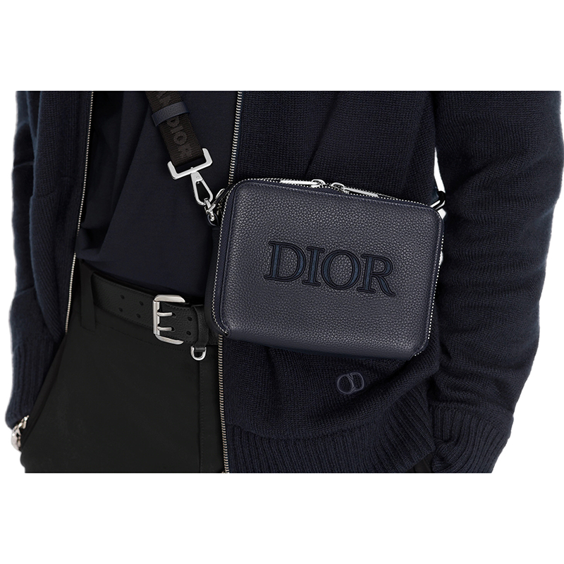 【dior迪奥 斜挎包】【包税】dior/迪奥 21春夏新款 男士海军蓝粒面小