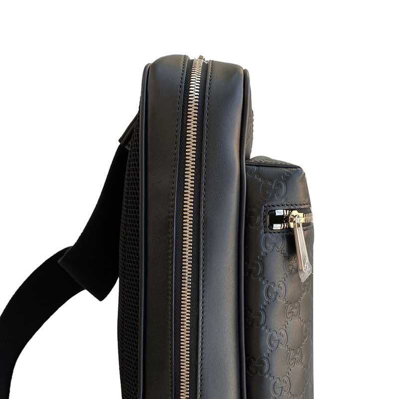 gucci/古驰包袋皮质腰包男士背包胸包经典黑色压花523234dmtdmbe