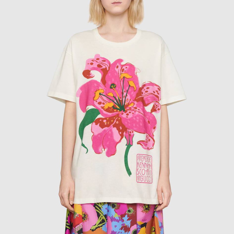 【预售】gucci/古驰 ken scott印花棉质t恤 粉色花朵印花 615044 xj